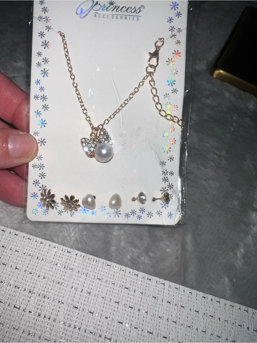 Princess Accessories Rose Gold Bow Necklace with Pearl Accent for Kids